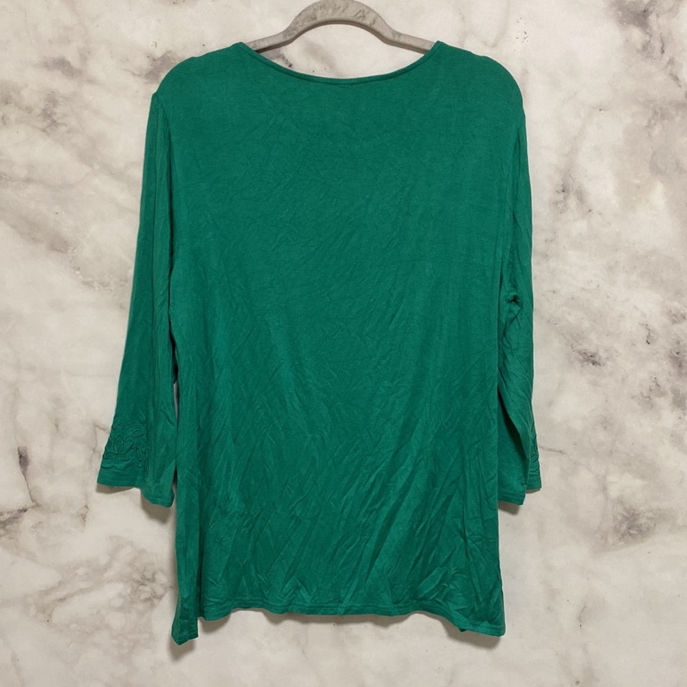 Forgotten Grace Emerald Green Mesh Neckline Top - Picture 5 of 6